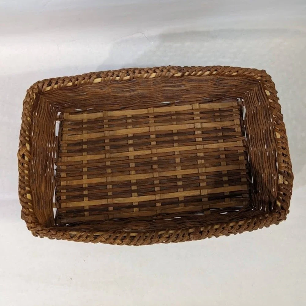 Vintage Style Rectangular Wicker Basket Woven Storage Organizer Cottagecore